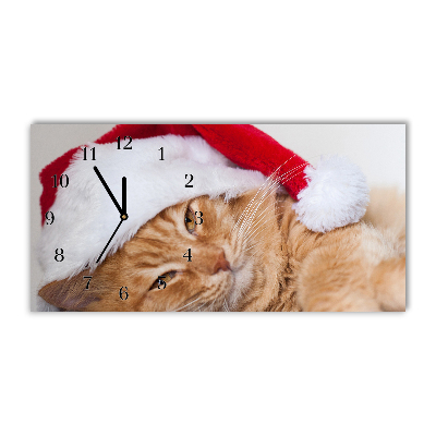 Glass Kitchen Clock Cat Santa Hat Christmas