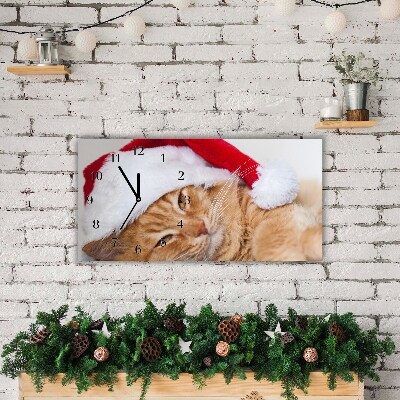 Glass Kitchen Clock Cat Santa Hat Christmas