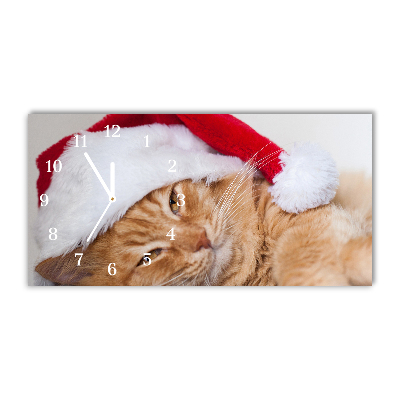 Glass Kitchen Clock Cat Santa Hat Christmas