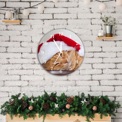 Glass Kitchen Clock Cat Santa Hat Christmas