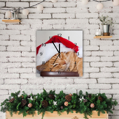 Glass Kitchen Clock Cat Santa Hat Christmas