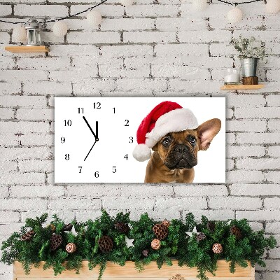 Glass Wall Clock Horizontal Bulldog Dog Christmas
