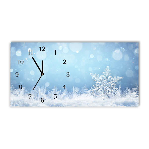 Glass Kitchen Clock Horizontal Snowflakes Winter Snow