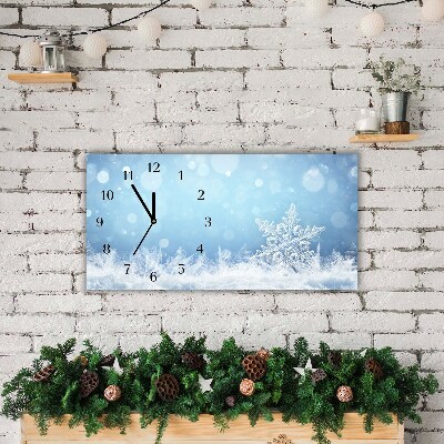 Glass Kitchen Clock Horizontal Snowflakes Winter Snow