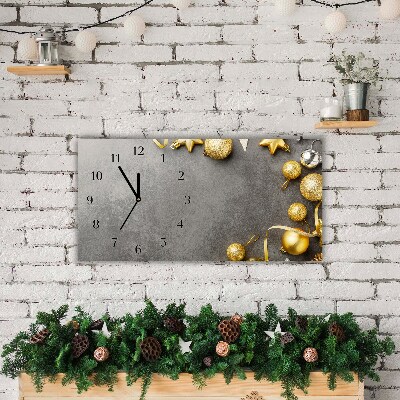 Glass Wall Clock Horizontal Golden Stars Christmas holidays