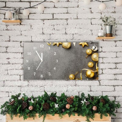 Glass Wall Clock Horizontal Golden Stars Christmas holidays