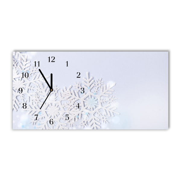 Glass Wall Clock Horizontal Snowflakes Winter Snow