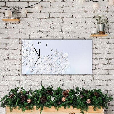 Glass Wall Clock Horizontal Snowflakes Winter Snow