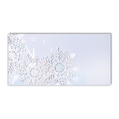 Glass Wall Clock Horizontal Snowflakes Winter Snow