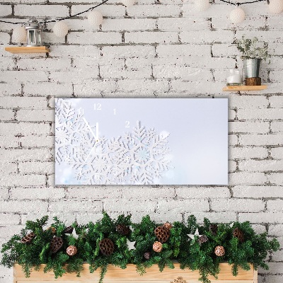 Glass Wall Clock Horizontal Snowflakes Winter Snow