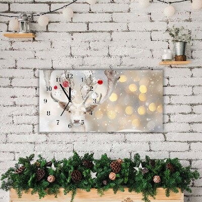 Glass Wall Clock Horizontal White Reindeer Christmas Baubles