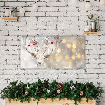 Glass Wall Clock Horizontal White Reindeer Christmas Baubles