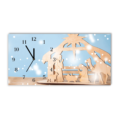 Glass Wall Clock Horizontal Stable Christmas Winter