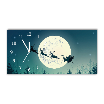 Glass Wall Clock Horizontal Santa Claus Sleigh Christmas