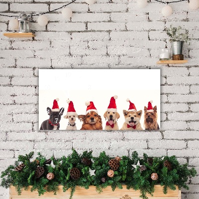 Glass Wall Clock Horizontal Dogs Santa Claus Christmas
