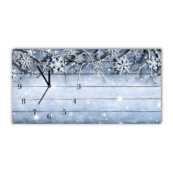 Glass Kitchen Clock Horizontal Holy Snowflakes Winter Frost
