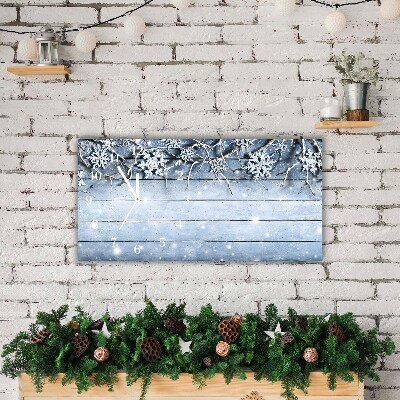 Glass Kitchen Clock Horizontal Holy Snowflakes Winter Frost