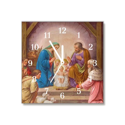Glass Wall Clock Stable Christmas Jesus
