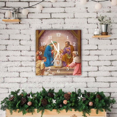 Glass Wall Clock Stable Christmas Jesus