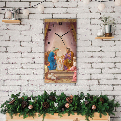 Glass Wall Clock Stable Christmas Jesus