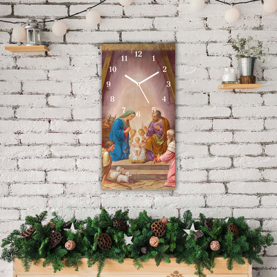 Glass Wall Clock Stable Christmas Jesus
