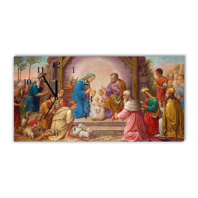 Glass Wall Clock Stable Christmas Jesus
