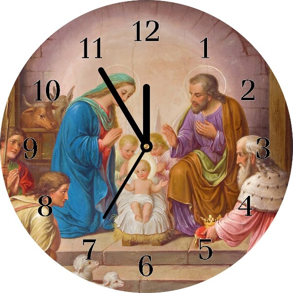 Glass Wall Clock Stable Christmas Jesus