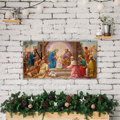 Glass Wall Clock Stable Christmas Jesus