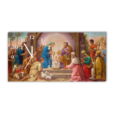 Glass Wall Clock Stable Christmas Jesus