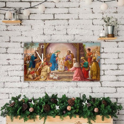 Glass Wall Clock Stable Christmas Jesus