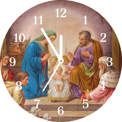 Glass Wall Clock Stable Christmas Jesus