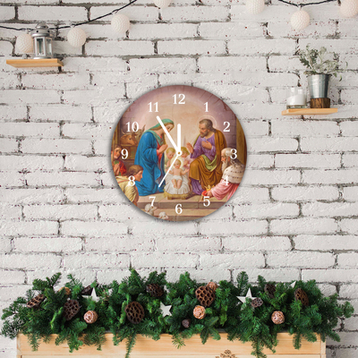 Glass Wall Clock Stable Christmas Jesus