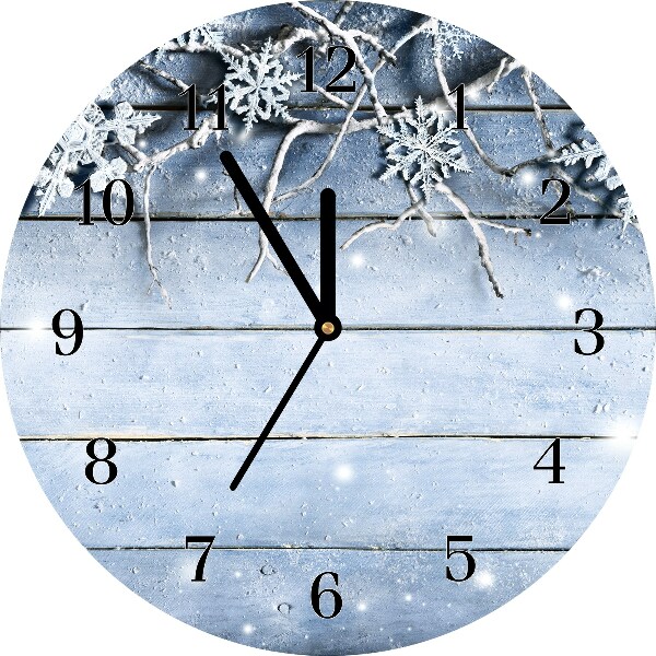 Glass Kitchen Clock Holy Snowflakes Winter Frost