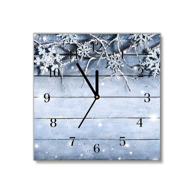 Glass Kitchen Clock Holy Snowflakes Winter Frost