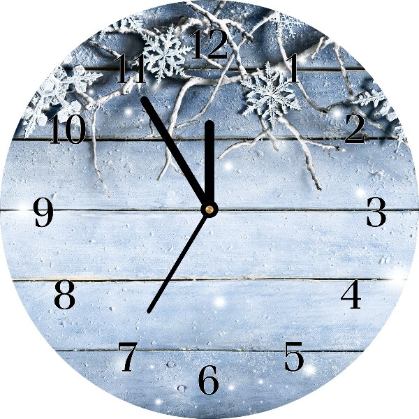 Glass Kitchen Clock Round Holy Snowflakes Winter Frost