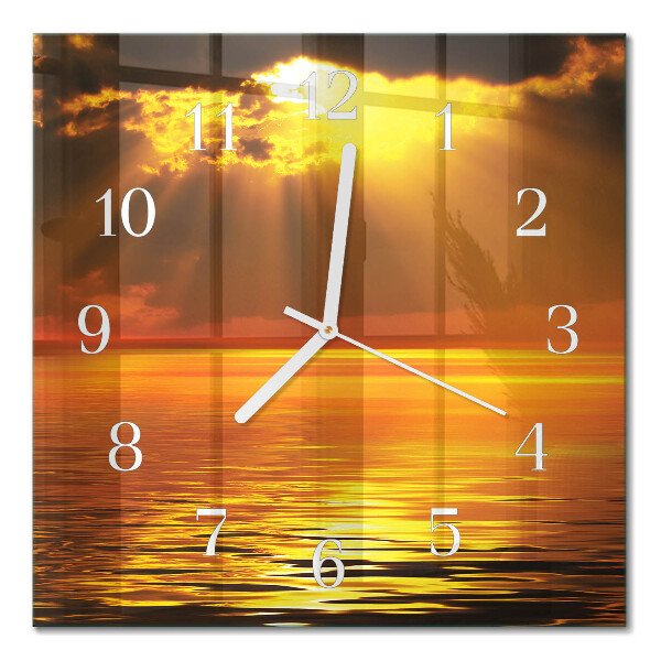 Glass wall clock square Sunset