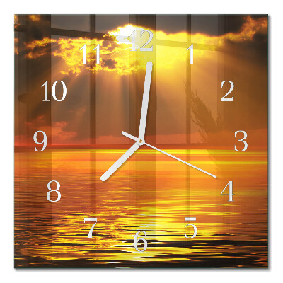 Glass wall clock square Sunset