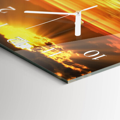 Glass wall clock square Sunset