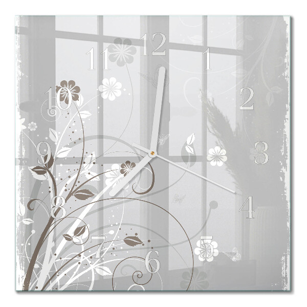 Glass wall clock square Flowers