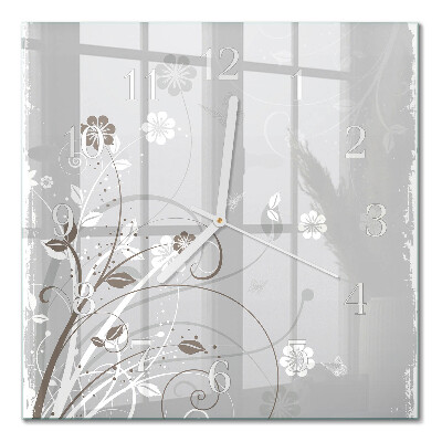Glass wall clock square Flowers