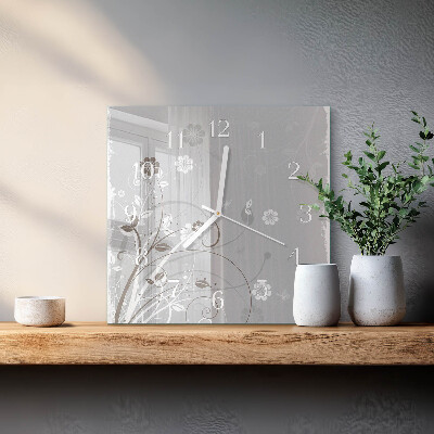 Glass wall clock square Flowers