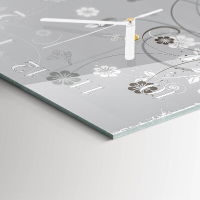 Glass wall clock square Flowers
