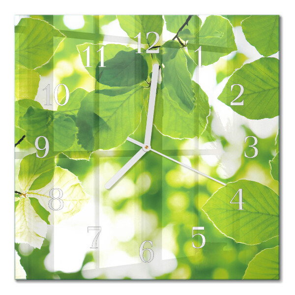 Glass wall clock square Leaves
