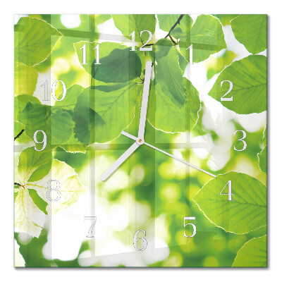 Glass wall clock square Leaves