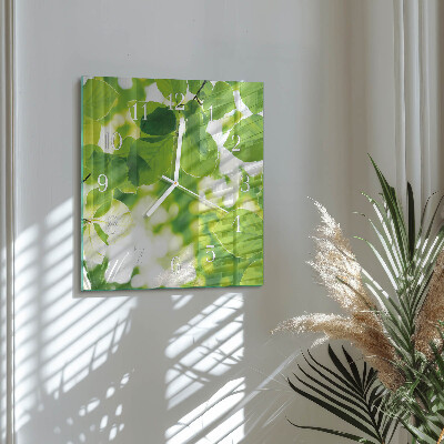 Glass wall clock square Leaves