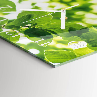 Glass wall clock square Leaves