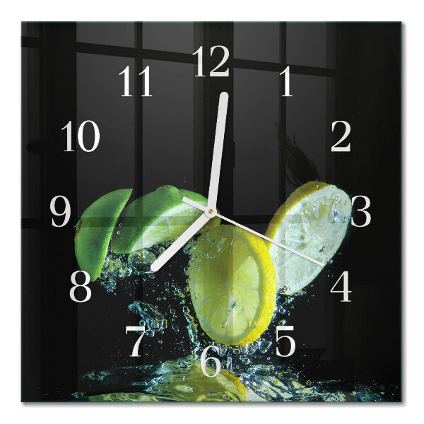 Glass wall clock square Lemon and lime