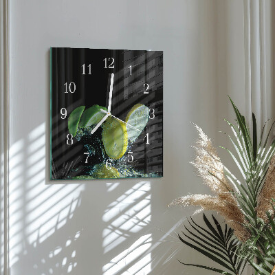 Glass wall clock square Lemon and lime