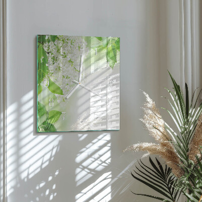 Glass clock square Leaves