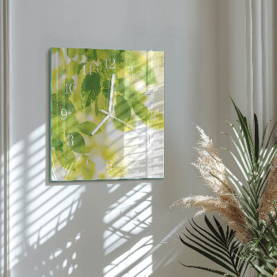Glass wall clock square Leaves